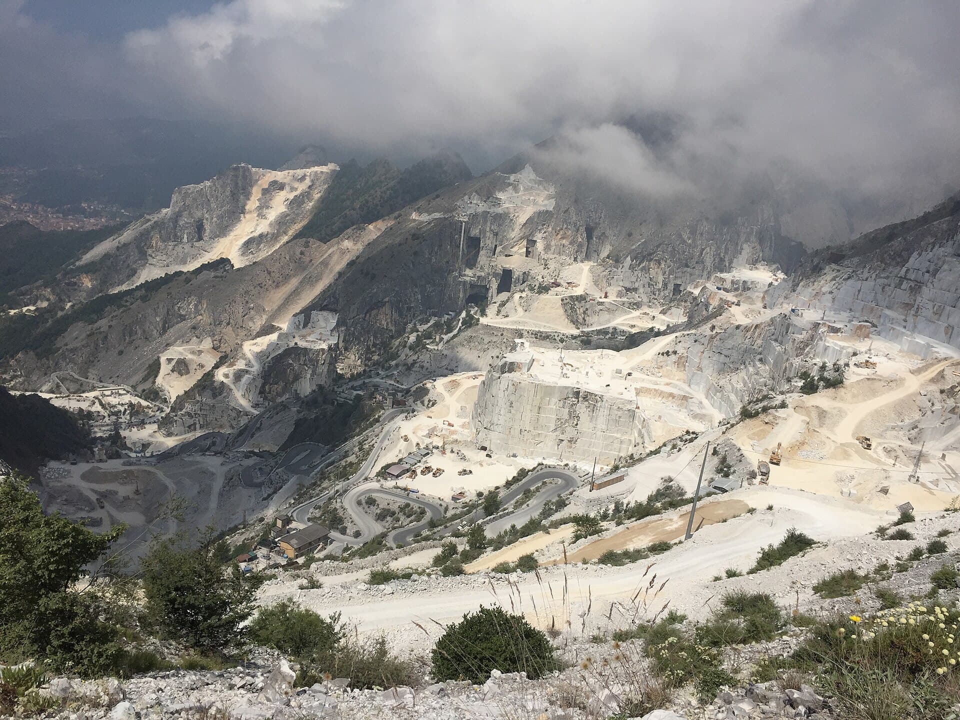 A pale marble quarry face